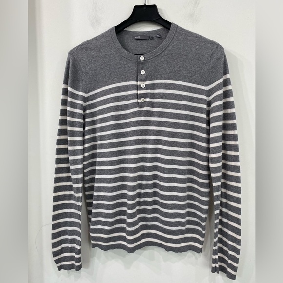 Vince Cotton Henley Long Sleeve Sweater Ivory/ Heathered Grey size L - Picture 1 of 10